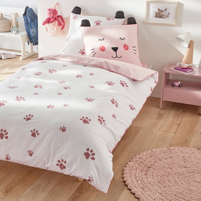 Maouh Paw Print Cotton Duvet Cover White Print Pink La Redoute