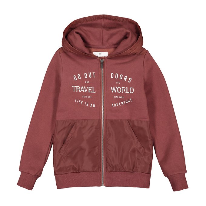 Zip Up Hoodie In Cotton Mix 3 12 Years Brick Red La Redoute Collections La Redoute
