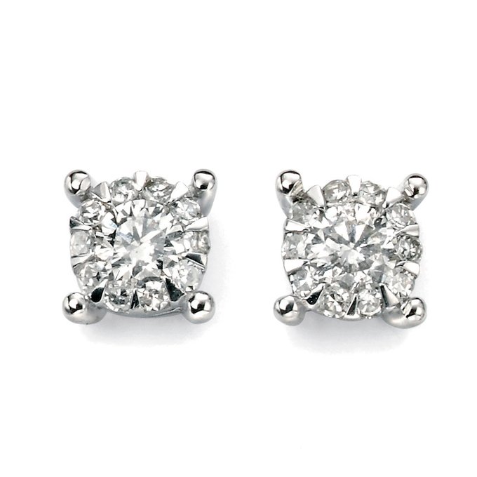 9ct White Gold Diamond Cluster Earrings White Elements Gold