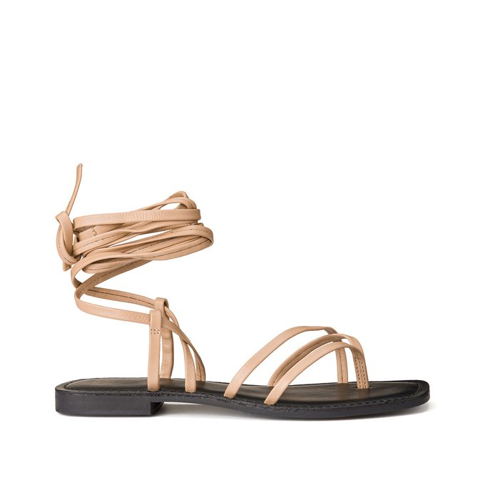 Leather Toe Post Sandals with Ankle Lacing