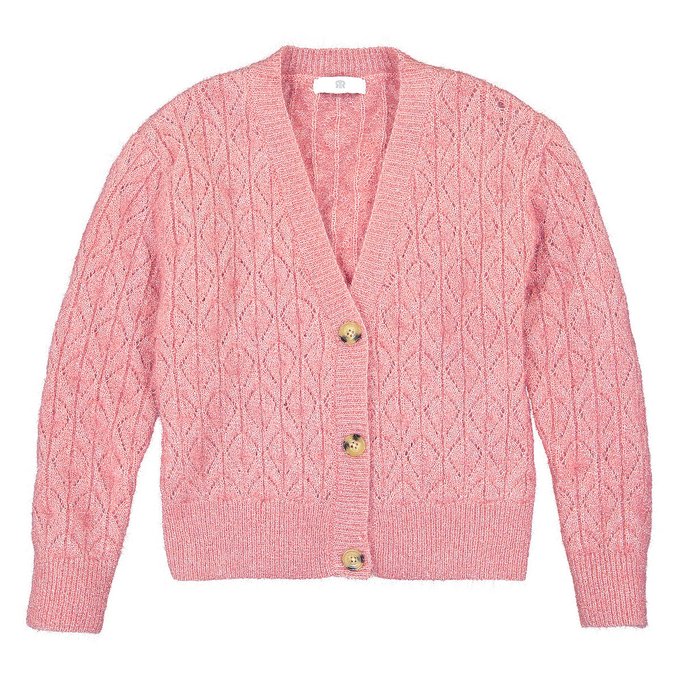 pink knit cardigan