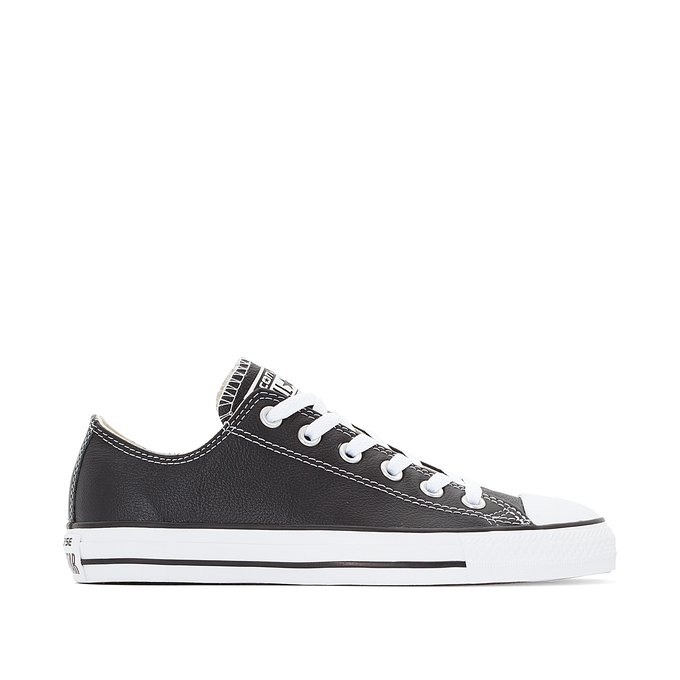 black leather low top trainers