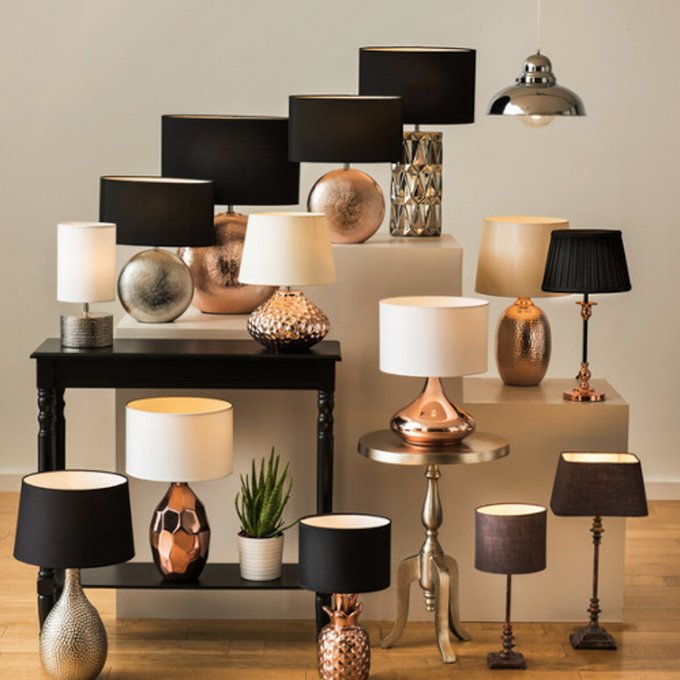 Black Copper Metal Table Lamp With Black Shade Copper Premier La Redoute Rounded rectangle lampshade black velvet brushed copper metallic lining.
