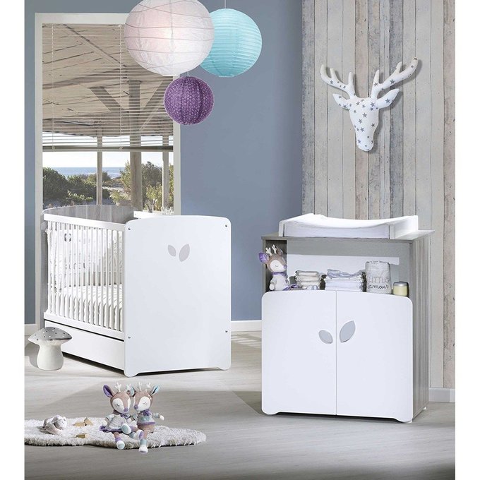 Chambre Bebe Duo Lit 1x60 Et Commode A Langer Leaf Blanc Baby Price La Redoute