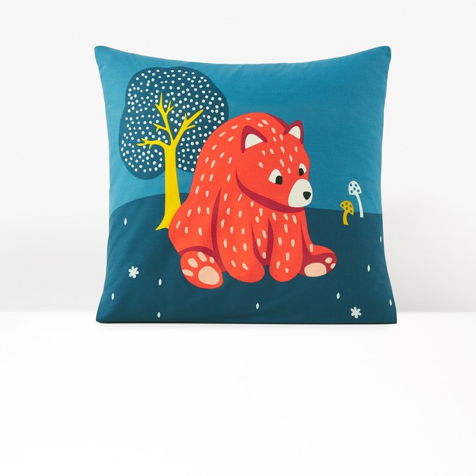 Orsi Bear Print Cotton Pillowcase Midnight Blue La Redoute