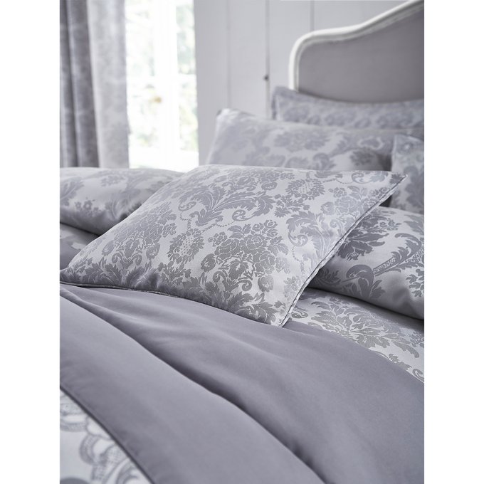 Damask Jacquard Duvet Set Silver Silver Coloured Catherine