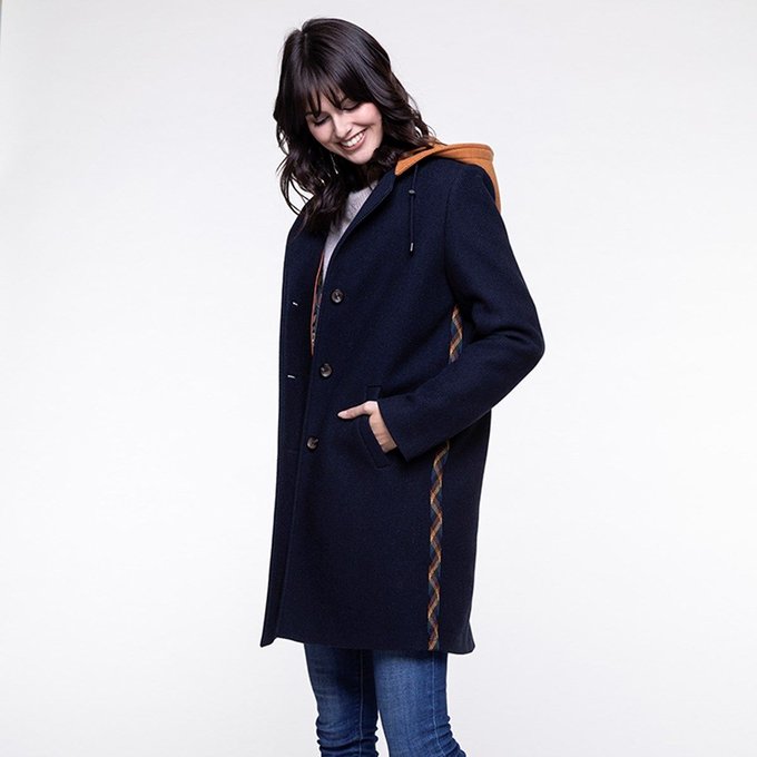 Manteau à capuche en laine bleu marine Trench And Coat | La Manteau bleu marine zippé pour femme Trench & Coat