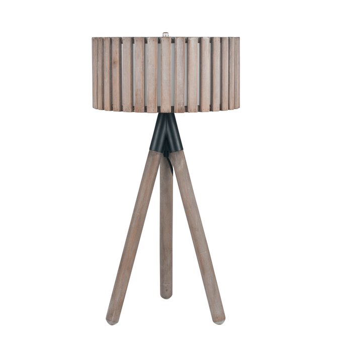 Table Lamp In Slatted Antique Wood