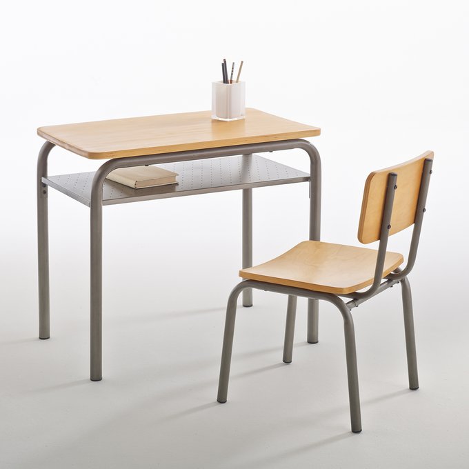 Buton Vintage Wood Metal School Desk And Chair Grey Wood La