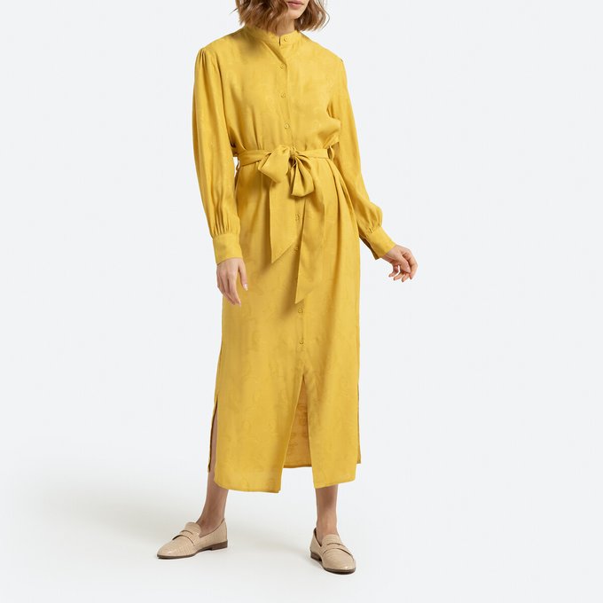 yellow button through dress
