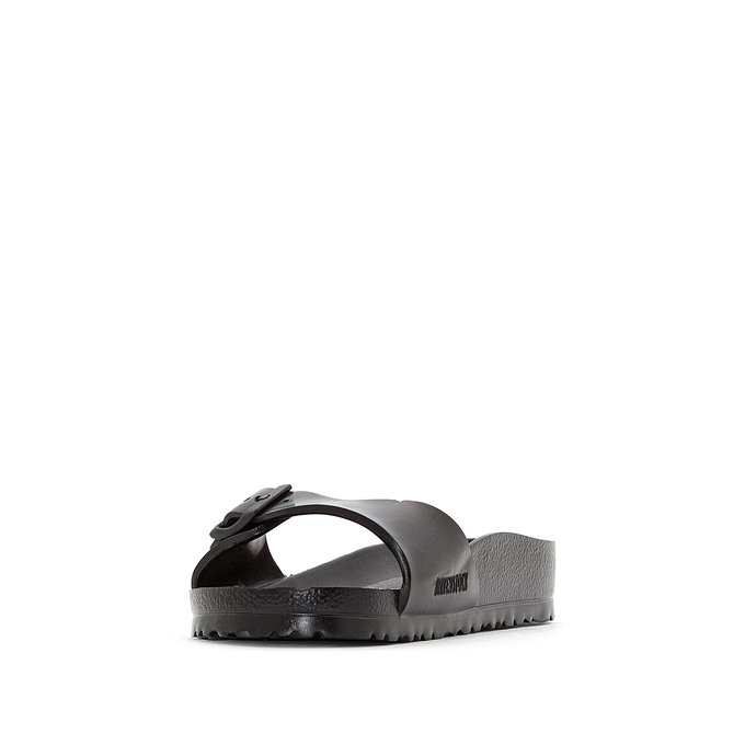 black patent sliders