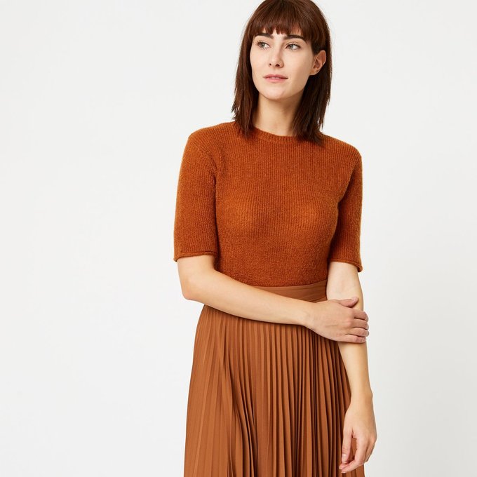 Pull côtelé manches courtes contenant du mohair rousse Pull mohair | La Redoute