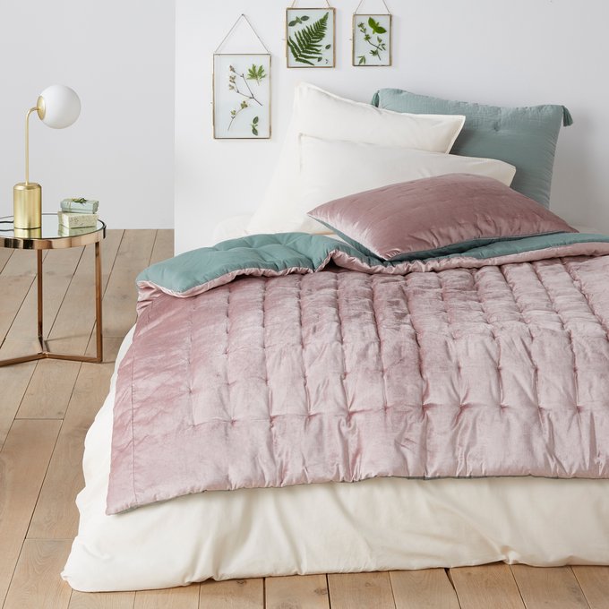 Damya Reversible Quilted Velvet Comforter Powder Pink Celadon