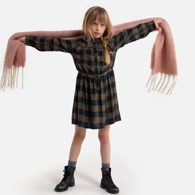 Abito A Quadri Maniche Lunghe 3 12 Anni Quadri Blu Verde La Redoute Collections La Redoute