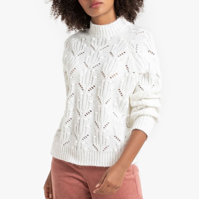 Pull col montant en grosse maille fantaisie La Redoute Pull noir grosse maille | La Redoute