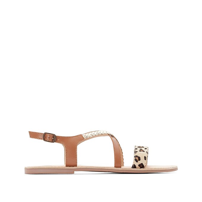 Leather Sandals with Leopard Detail