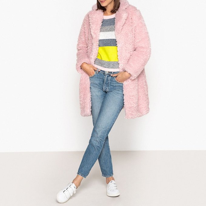 Manteau long aspect peluche rose Samsoe And Samsoe | La Redoute Manteau long aspect peluche rose Samsoe And Samsoe | La Redoute