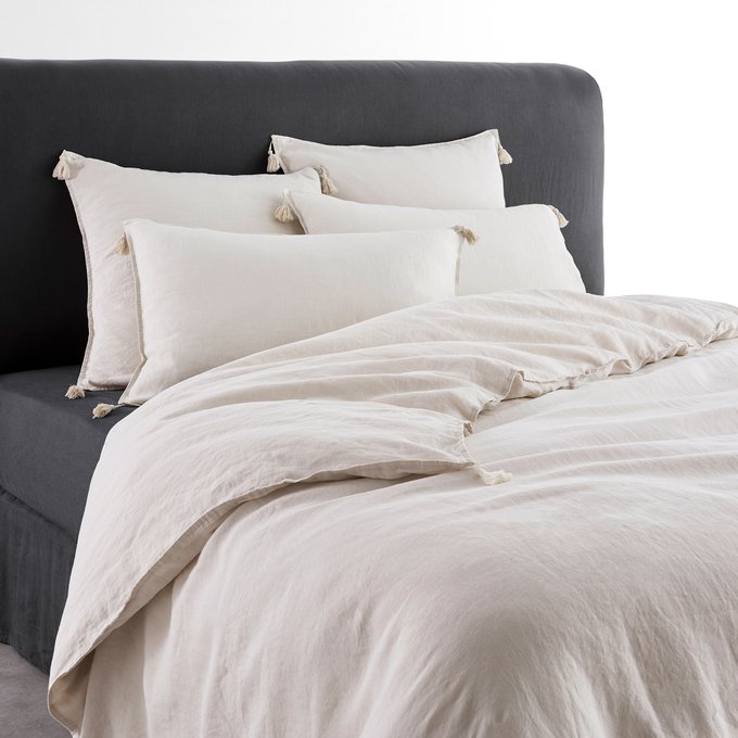 Carly Washed Linen Duvet Cover With Tassels Am Pm La Redoute