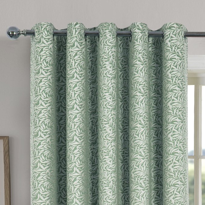 Willow Jacquard Lined Eyelet Curtains, Green And Gray Curtains