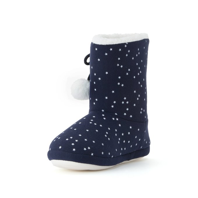Star print slipper boots with pompoms 