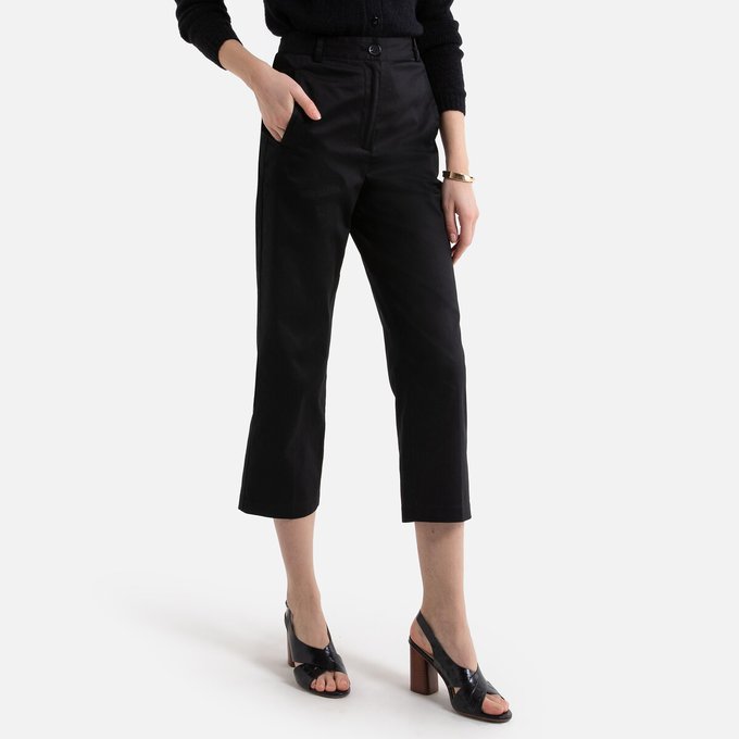 black cotton cropped trousers