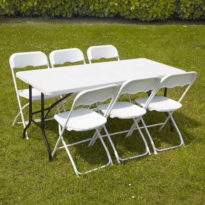 Table 162 Cm Et 6 Chaises Pliantes Blanche Mobeventpro La Redoute