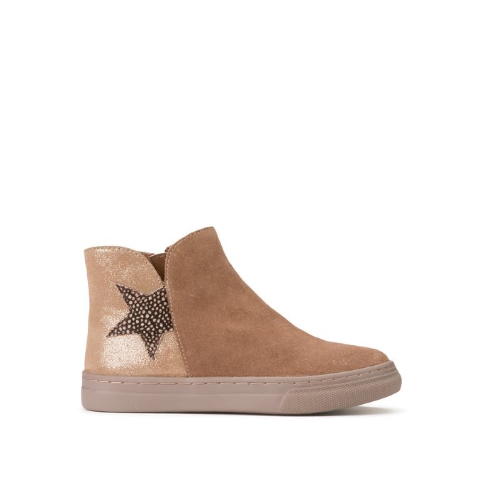 Kids Suede Ankle Boots with Star Detail and Zip Fastening