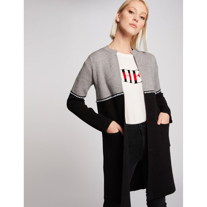 Gilet long droit détails bandes noir Morgan | La Redoute
