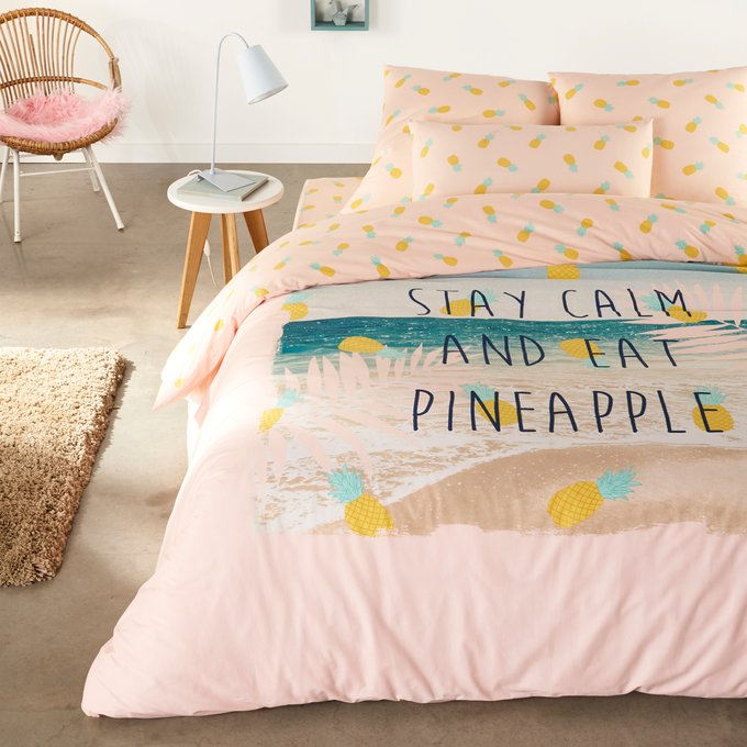 Ananas Folies Pineapple Cotton Duvet Cover Pink Green Yellow La