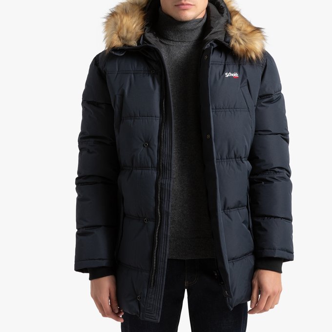 schott padded jacket with hood lining and faux fur collar