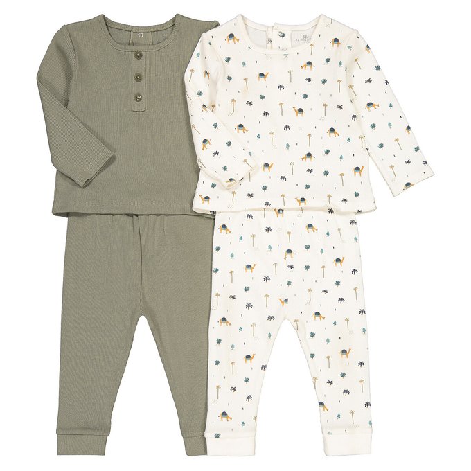 Pack Of 2 Pyjamas In Cotton 3 Months 4 Years Beige Khaki La Redoute Collections La Redoute