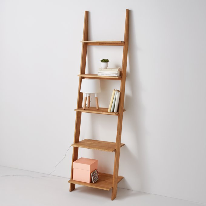 Domeno Wall Mounted Ladder Shelf Unit In Solid Oak La