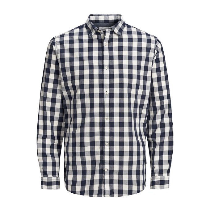 Camisa slim, em popelina aos quadrados
