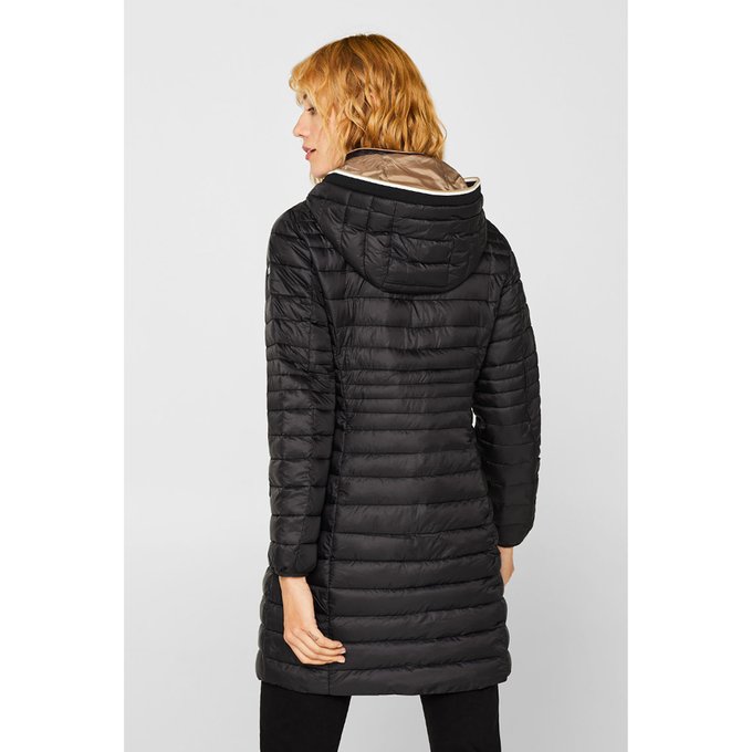 esprit mid padded jacket with faux fur hood in black