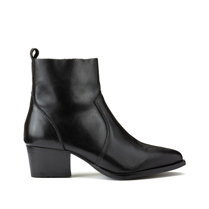 block heel black leather ankle boots
