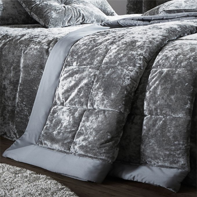 Crushed Velvet Duvet Set Silver Silver Coloured Catherine