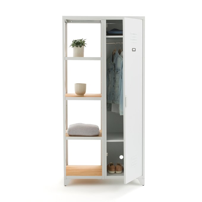 Armoire Etagere 1 Porte Metal Et Pin Huile Hiba Blanc La Redoute