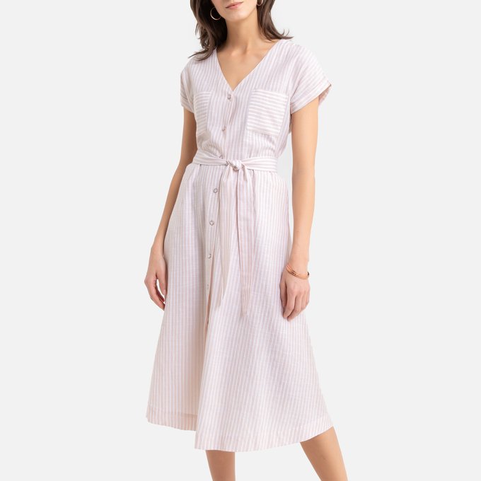 striped cotton midi dress