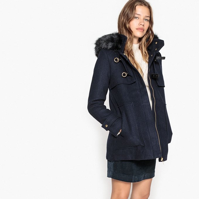 Duffle coat en mélange laine marine La Redoute Collections Duffle coat noir femme | La Redoute