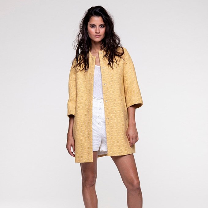 Manteau sans col en jacquard jaune Trench And Coat | La Redoute Manteau sans col | La Redoute