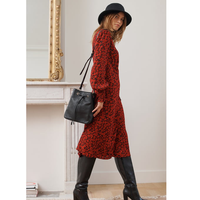 Robe portefeuille, manches longues, imprimé floral