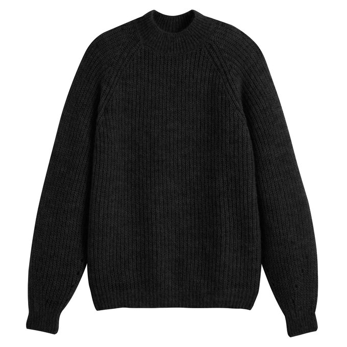 Camisola de gola subida, em malha grossa