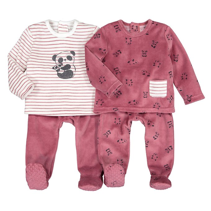 Pack Of 2 Pyjamas In Velour 6 Months 4 Years Ecru Pink La Redoute Collections La Redoute