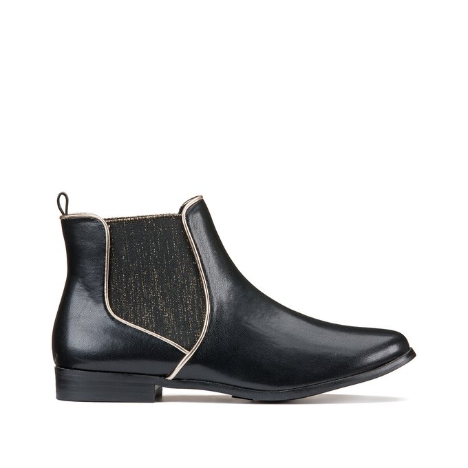 Wide Fit Faux Leather Chelsea Ankle Boots with Golden Trim