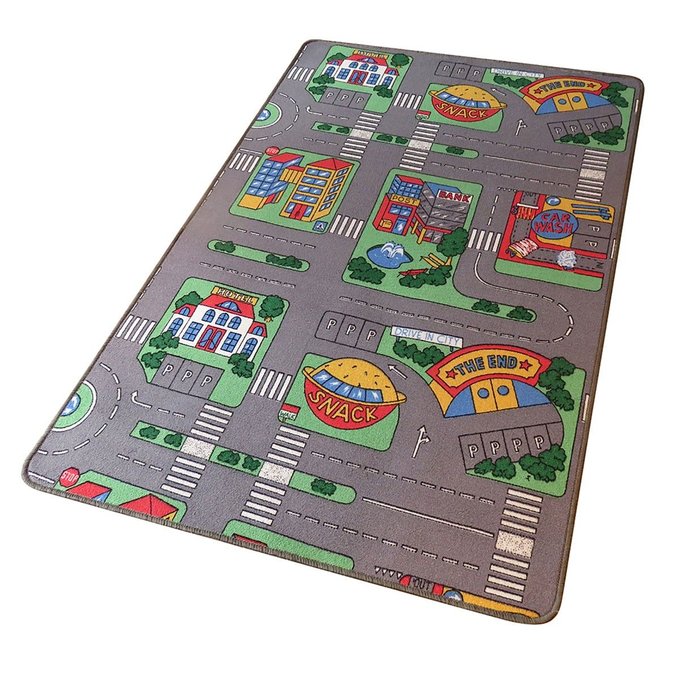 Tapis De Jeu Enfant Ville 100 X 150 Cm Gris Clair Casame