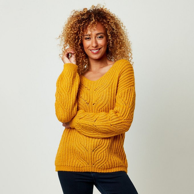 mustard cable knit jumper