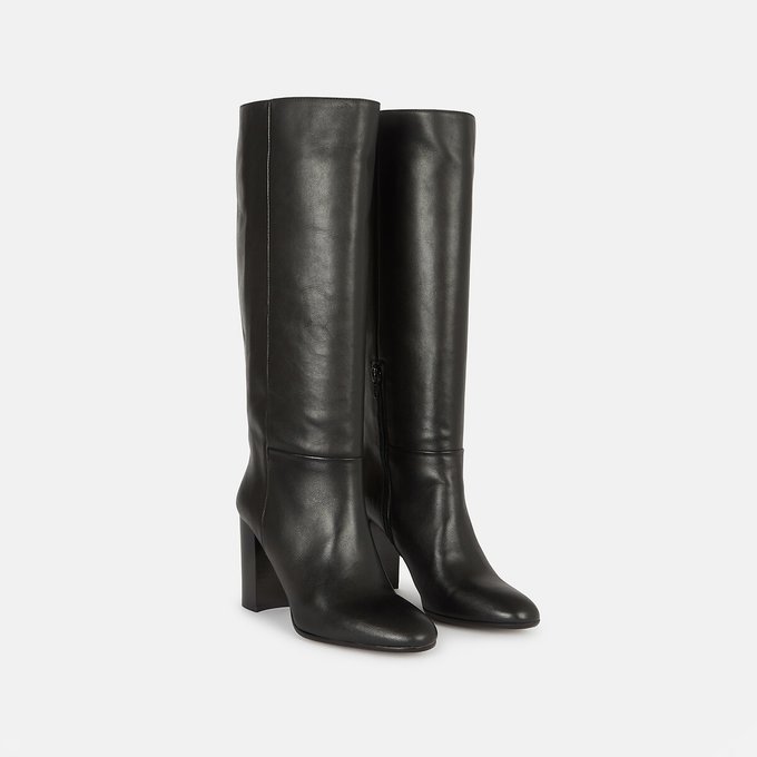 black pointed knee high boots