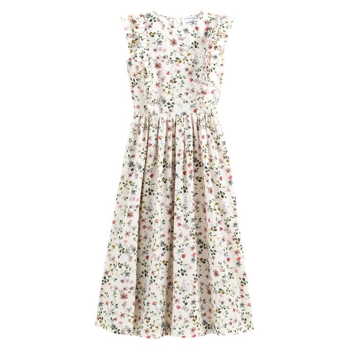 Ruffled sleeveless midaxi tea dress in floral print , printed, Balzac ...