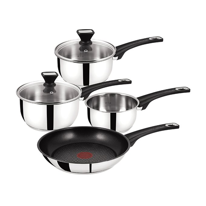 4 piece Jamie Oliver Stainless Steel Pans Set With Lids Silver