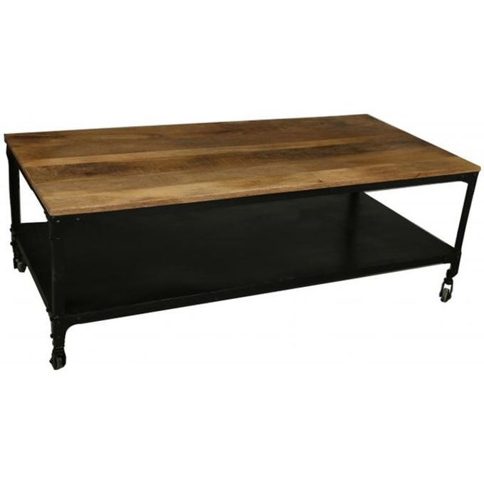 Table Basse Industrielle A Roulettes En Bois Movea Marron